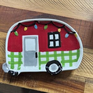 Festive Red Holiday Camper Plate